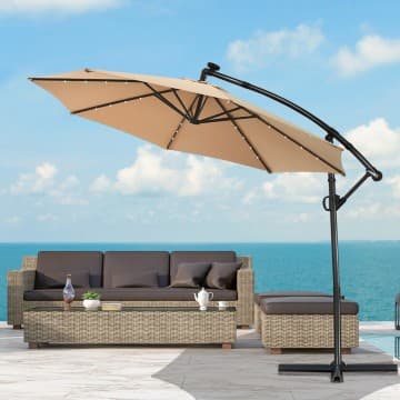 Costway Canada Parasol déporté solaire LED 10 pieds, rotatif à 360°, sans base lestée chez Costway Canada