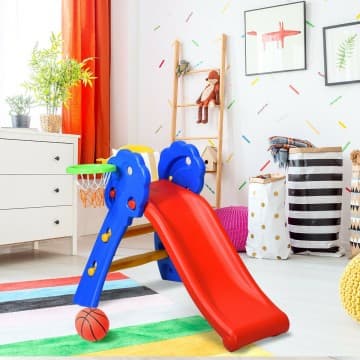 Costway Canada 2 Step Indoors Kids Plastic Folding Slide with Basketball Hoop chez Costway Canada