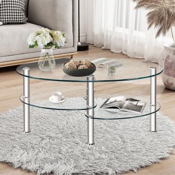 Costway Canada Table basse ovale en verre trempé chez Costway Canada