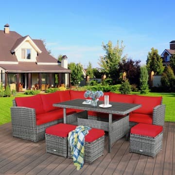 Costway Canada 7 Pieces Outdoor Wicker Sectional Sofa Set with Dining Table chez Costway Canada