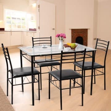 Costway Canada Ensemble de salle à manger 5 pièces avec table en verre et 4 chaises chez Costway Canada