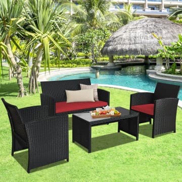 Costway Canada Ensemble de mobilier de jardin 4 pièces en rotin avec table en verre chez Costway Canada