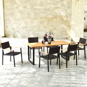 Costway Canada Ensemble de salle à manger extérieur 7 pièces avec grande table en acacia chez Costway Canada