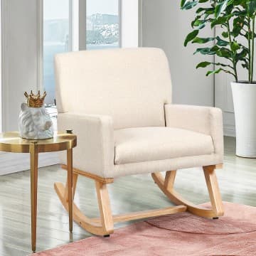 Costway Canada Upholstered Rocking Chair with and Solid Wood Base chez Costway Canada