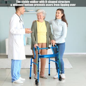 Costway Canada Adjustable Heavy-Duty Folding Walker with Unidirectional Wheels and chez Costway Canada