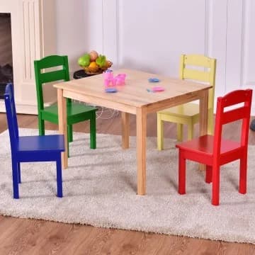 Ensemble table et chaises pour enfants en bois de pin (5 pièces) chez Costway Canada