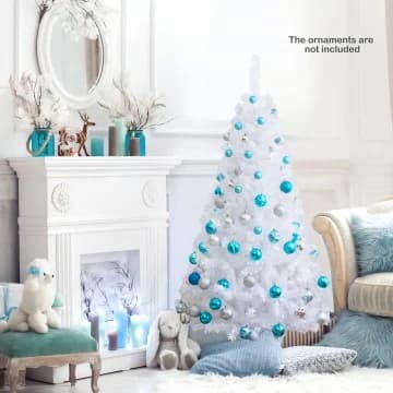 Sapin de Noël blanc (1,5 m à 2,4 m) avec pieds en métal massif chez Costway Canada