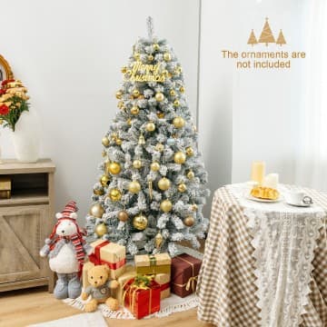 Costway Canada 6 Feet Artificial Snow Decorated Flocked Hinged Christmas Tree with chez Costway Canada