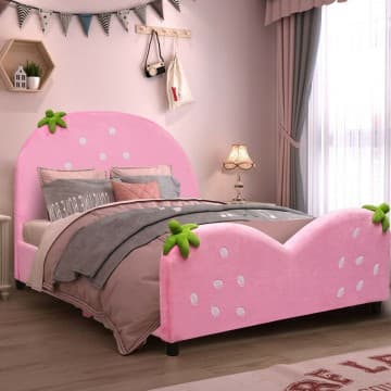 Costway Canada Kids Children Upholstered Berry Pattern Toddler Bed chez Costway Canada