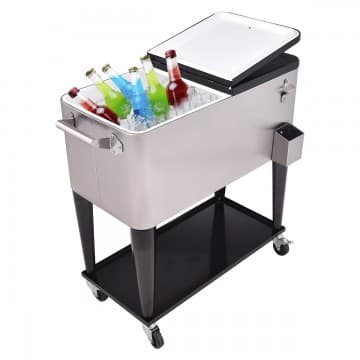 Costway Canada Glacière de terrasse sur roulettes en acier inoxydable 80 pintes chez Costway Canada
