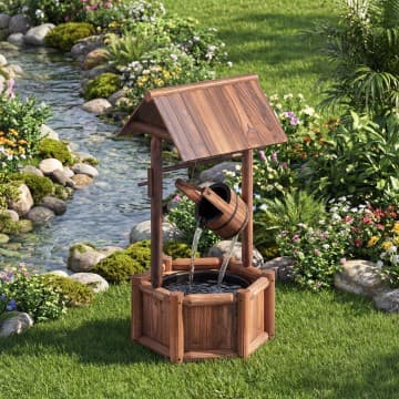 Fontaine d'eau extérieure en bois en forme de puits à souhaits chez Costway Canada