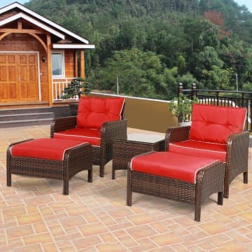 Ensemble de 5 pièces mobilier de patio canapé et ottomane en rotin avec coussins chez Costway Canada