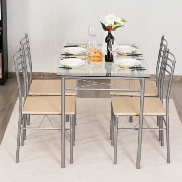 Costway Canada Ensemble de salle à manger 5 pièces avec table en verre et 4 chaises chez Costway Canada