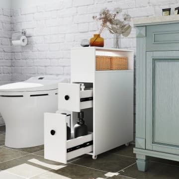 Costway Canada Armoire de salle de bain mince en bois avec tiroirs coulissants chez Costway Canada