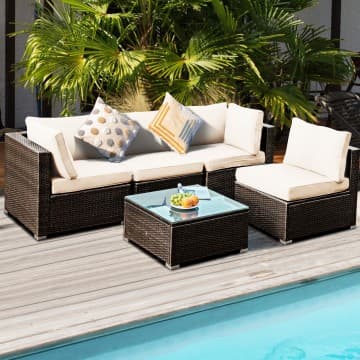 Costway Canada Ensemble de mobilier de patio en rotin 5 pièces avec table en verre chez Costway Canada