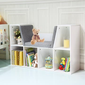 Costway Canada 6-Cubby Kid Storage Bookcase with Cushioned Reading Nook chez Costway Canada