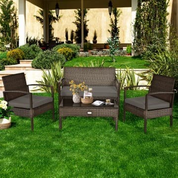 Costway Canada Ensemble de mobilier de patio en rotin 4 pièces avec causeuse et table chez Costway Canada