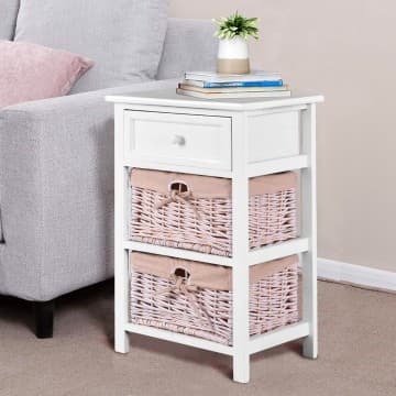 Costway Canada 3 Tiers Wooden Storage Nightstand with 2 Baskets and 1 Drawer chez Costway Canada