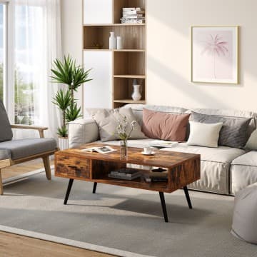 Costway Canada Table basse rectangulaire rétro avec tiroir et étagère de rangement chez Costway Canada