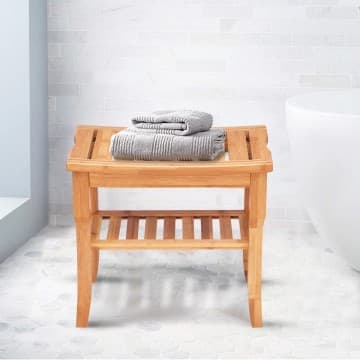 Costway Canada Bathroom Bamboo Shower Chair Bench with Storage Shelf chez Costway Canada