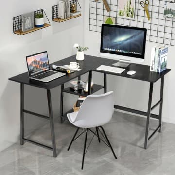 Costway Canada Bureau d'ordinateur d'angle en L avec étagères de rangement chez Costway Canada