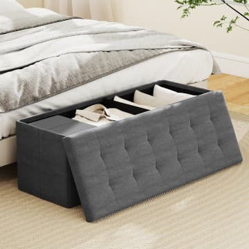 Costway Canada Banc ottoman de rangement pliable de 43 po en lin avec siège rembourré chez Costway Canada