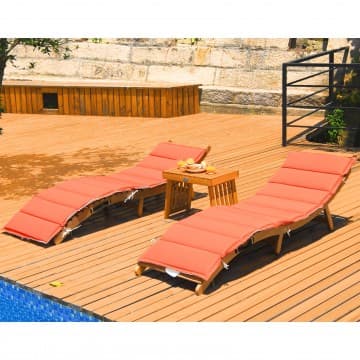Costway Canada Ensemble 3 pièces de chaise longue et table pliantes en bois pour patio chez Costway Canada