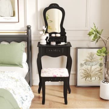 Costway Canada Makeup Dressing Table and Bench 3 Drawers and Cushioned Stool for Girls chez Costway Canada