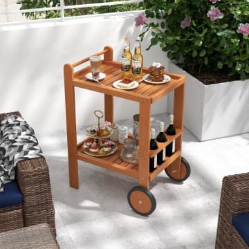 Costway Canada 2 Tier Rolling Serving Cart with Wine Bottle Holders and 2 Rubber Wheels chez Costway Canada