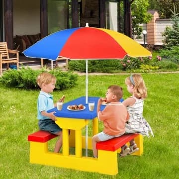 Costway Canada Ensemble table et banc de pique-nique pliable pour enfants avec parasol chez Costway Canada