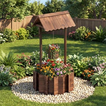 Costway Canada Jardinière en bois en forme de puits à souhaits chez Costway Canada