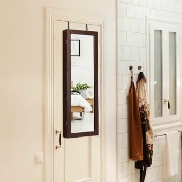 Costway Canada Lockable Wall Mount Mirrored Jewelry Cabinet with LED Lights chez Costway Canada
