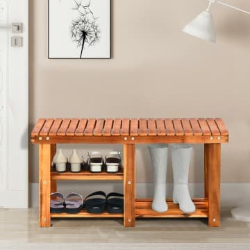 Costway Canada Organisateur de chaussures autonome en bois à 3 niveaux avec siège chez Costway Canada