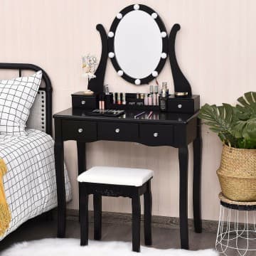 Costway Canada 10 Dimmable Lights Vanity Table Set with Lighted Mirror and Cushioned chez Costway Canada