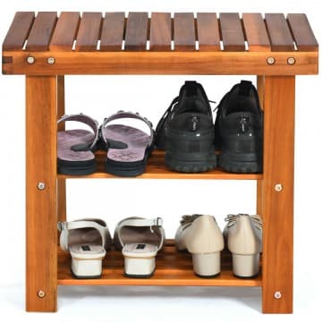 Costway Canada Banc à chaussures en bois à 3 niveaux pour organiser vos bottes chez Costway Canada