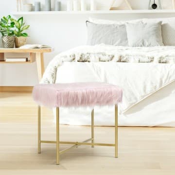 Costway Canada Tabouret repose-pieds luxueux en fausse fourrure avec base en métal doré chez Costway Canada
