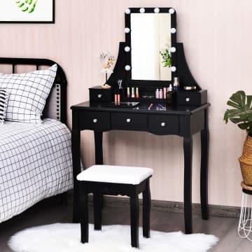 Costway Canada 10 Dimmable Light Bulbs Vanity Dressing Table with 2 Dividers and chez Costway Canada