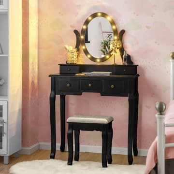 Costway Canada 5 Drawers Vanity Table Stool Set with 12-LED Bulbs chez Costway Canada