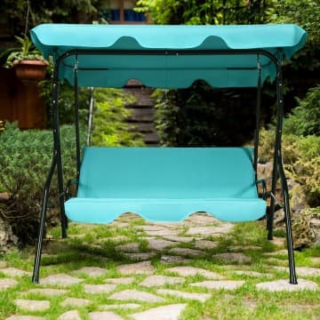 Costway Canada Balançoire de patio extérieure 3 places avec auvent et cadre en acier chez Costway Canada