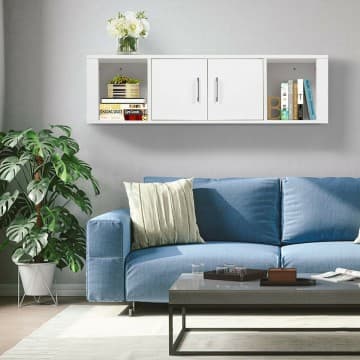 Costway Canada Wall Mounted Floating 2 Door Desk Hutch Storage Shelves for Kitchen and chez Costway Canada