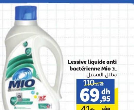 Lessive liquide anti bactérienne Mio 3L chez Marjane