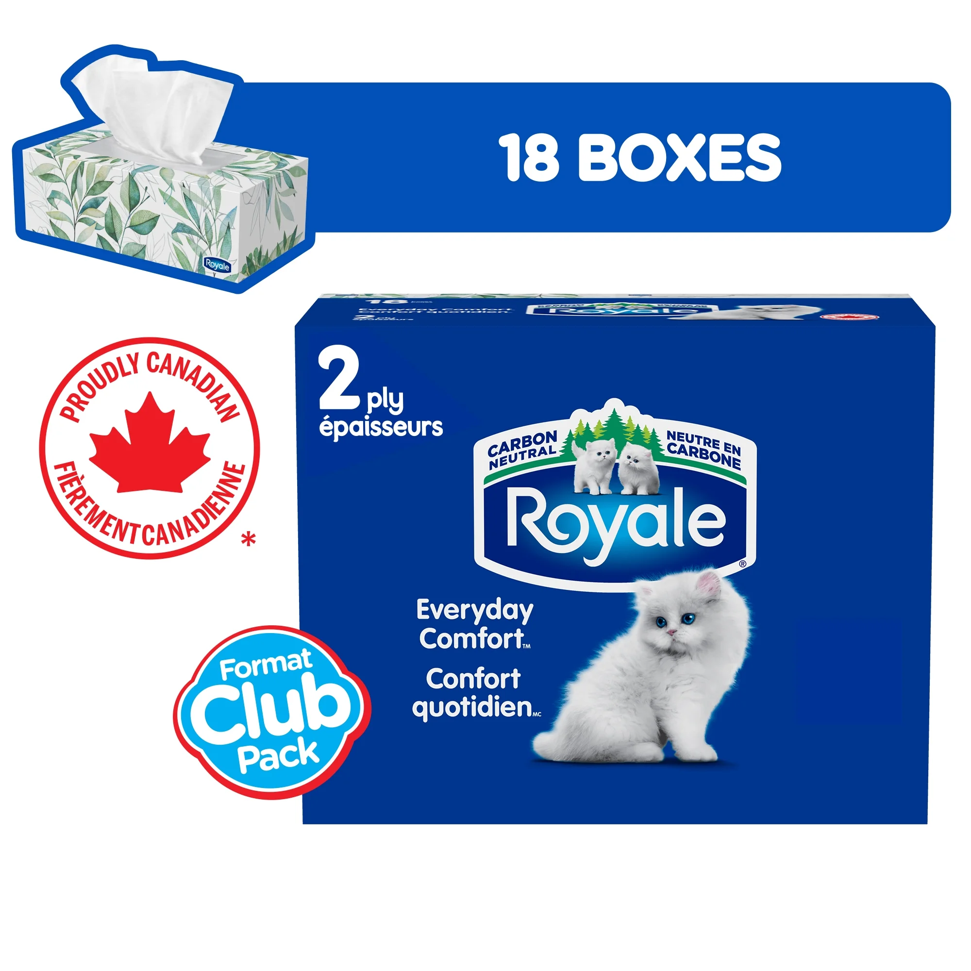 Walmart - Royale Everyday Comfort, 2 Ply Facial Tissue, 18 Flat Boxes, 126 Tissues per Box chez Walmart Canada