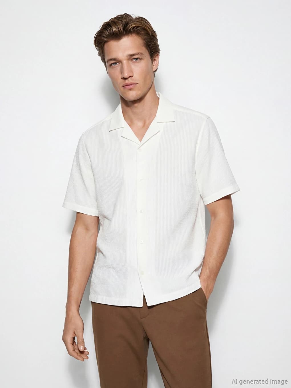 Chemise Basique Homme En Seersucker À Coupe Décontractée