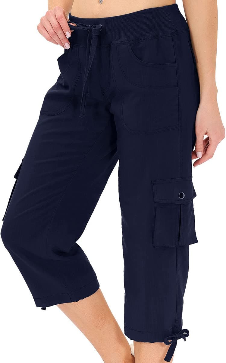 MoFiz Womens Capris with Pockets Loose Fit Casual Capri Pants Dressy Lightweight Ladies Baggy Cargo Pants for Hiking chez Amazon US