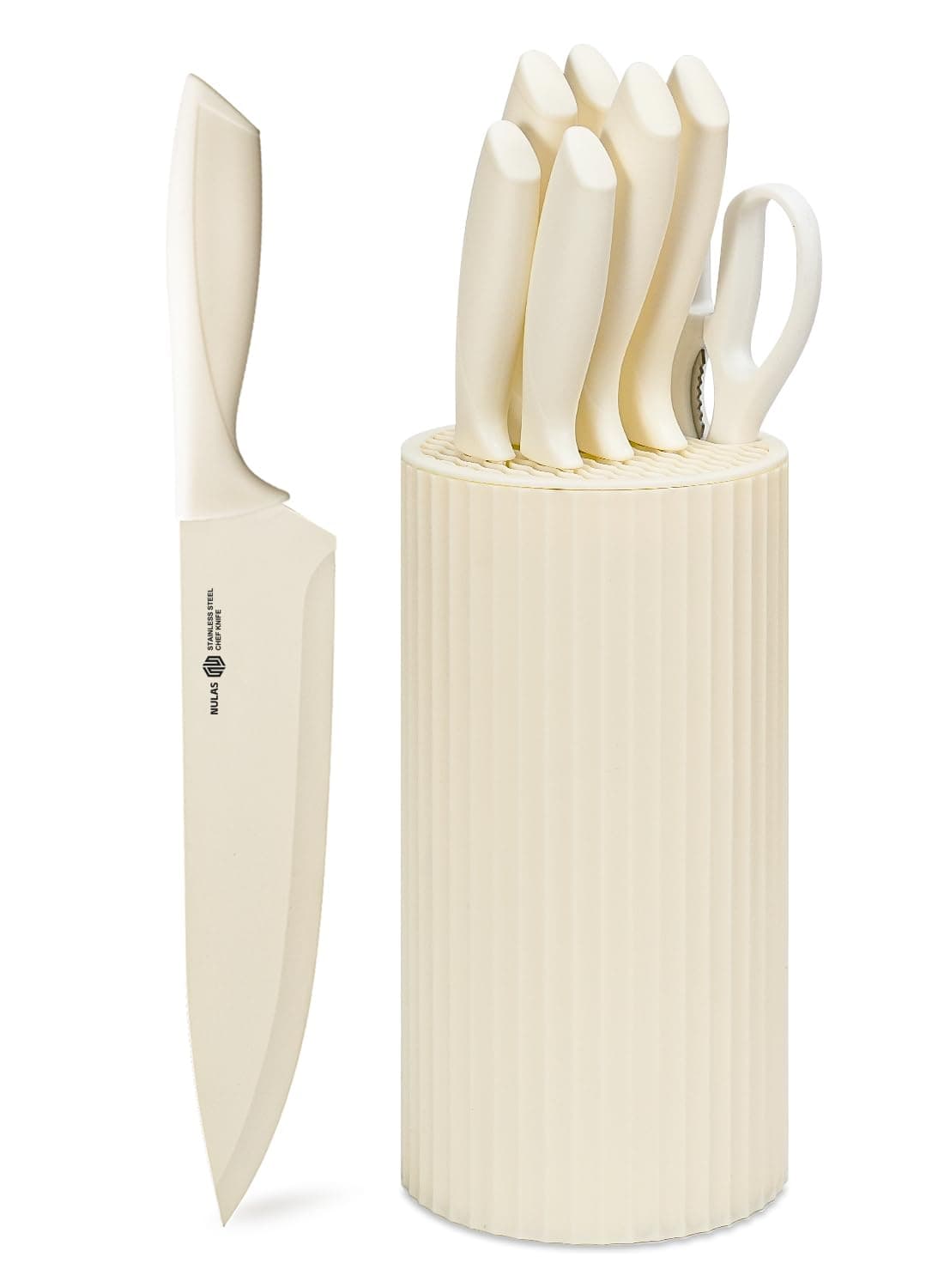 NULAS Knife Set, 8-Piece Kitchen Knife Set with Universal Block - Anti-Rust Chef Knives, Ergonomic Design, Dishwasher Safe (Cream) chez Amazon US