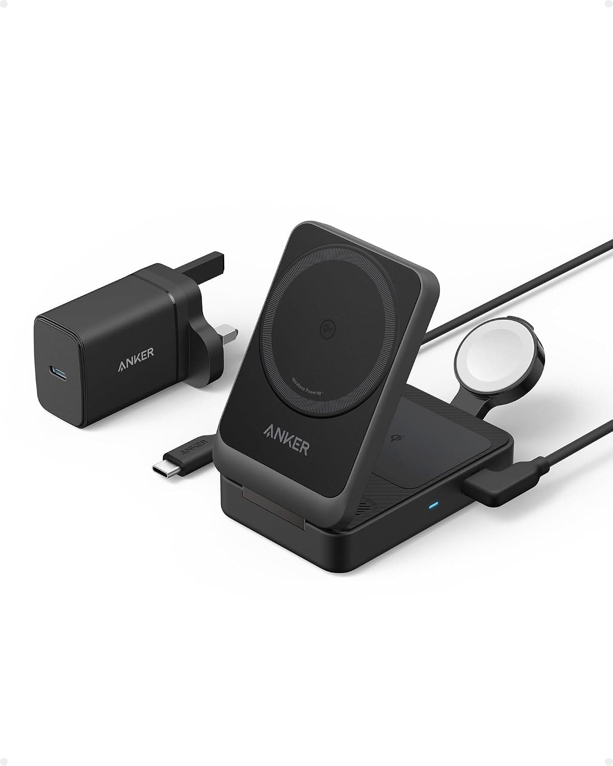 Anker MagGo Qi2 Certified 15W 3-in-1 Wireless Charging Station Stand | MagSafe for iPhone 18 Pro/17/16/15 Series, AirPods, Apple... chez Amazon UK