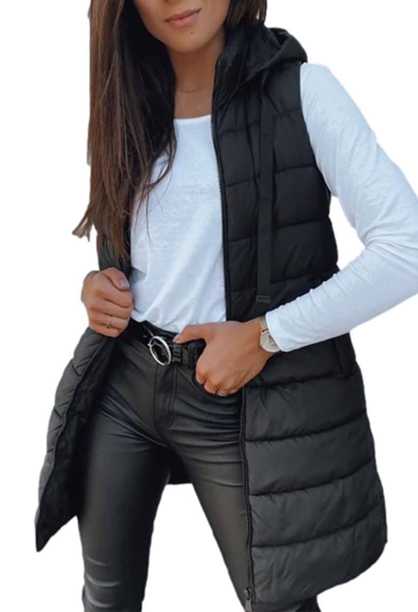 Veatzaer Women Long Vest Sleeveless Hood Winter Puffer Vest Outwear | Solid Color,Pocket,Lightweight,Casual Long Puffer Vests chez Amazon US