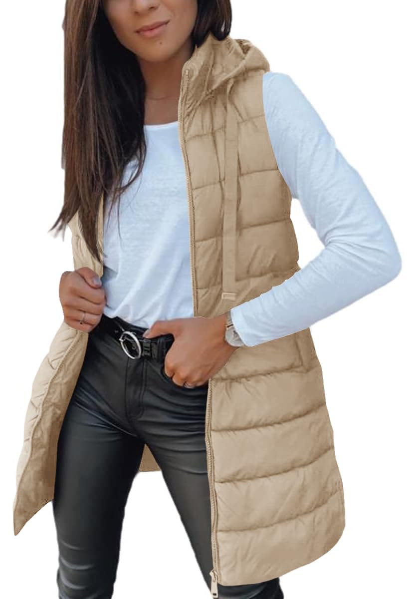 Veatzaer Women Long Vest Sleeveless Hood Winter Puffer Vest Outwear | Solid Color,Pocket,Lightweight,Casual Long Puffer Vests chez Amazon US