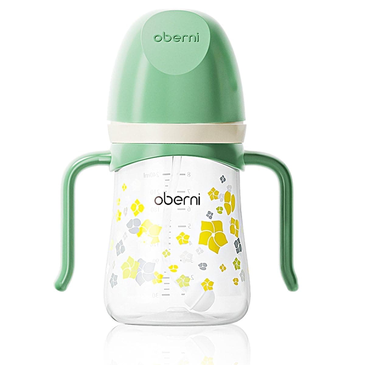 Oberni Toddler Sippy Cup, Weighted Straw Baby Drinking Water Bottle with Valved Spout for 6+ Months, 300ml/Green/1Pack