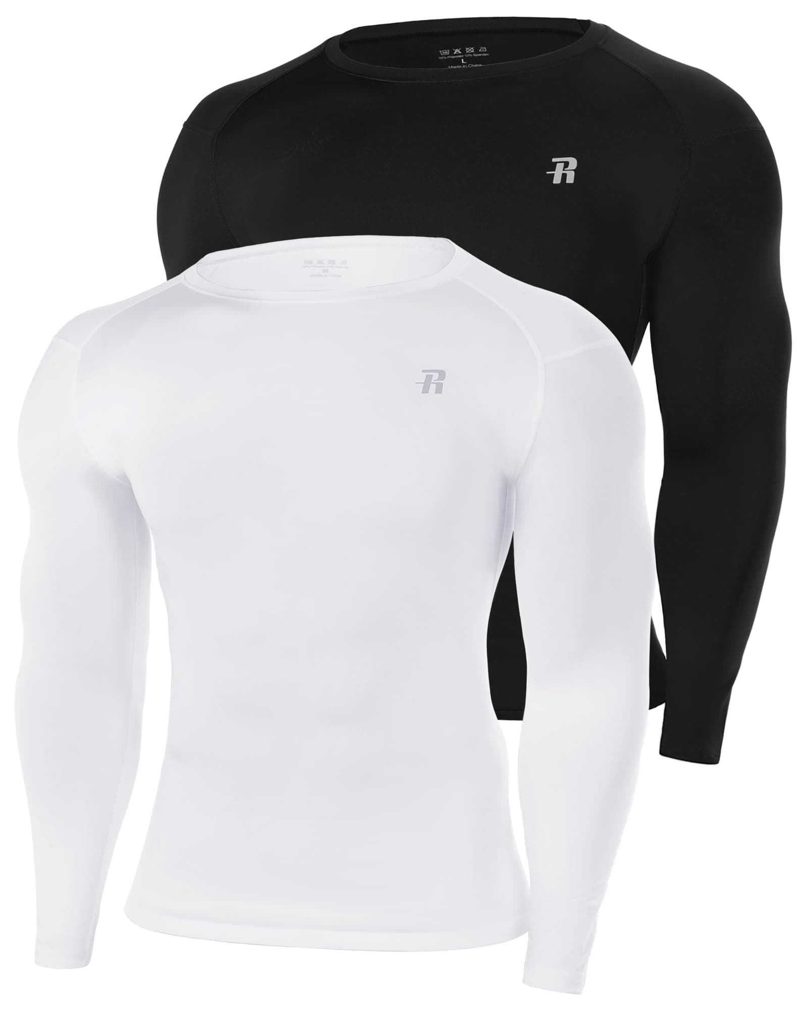 Runhit Men's Compression Base Layer Long Sleeve Top, UPF 50+ Quick Dry Sports Undershirt for Running Gym Cycling Football Golf Training